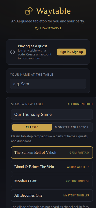 Waytable on mobile